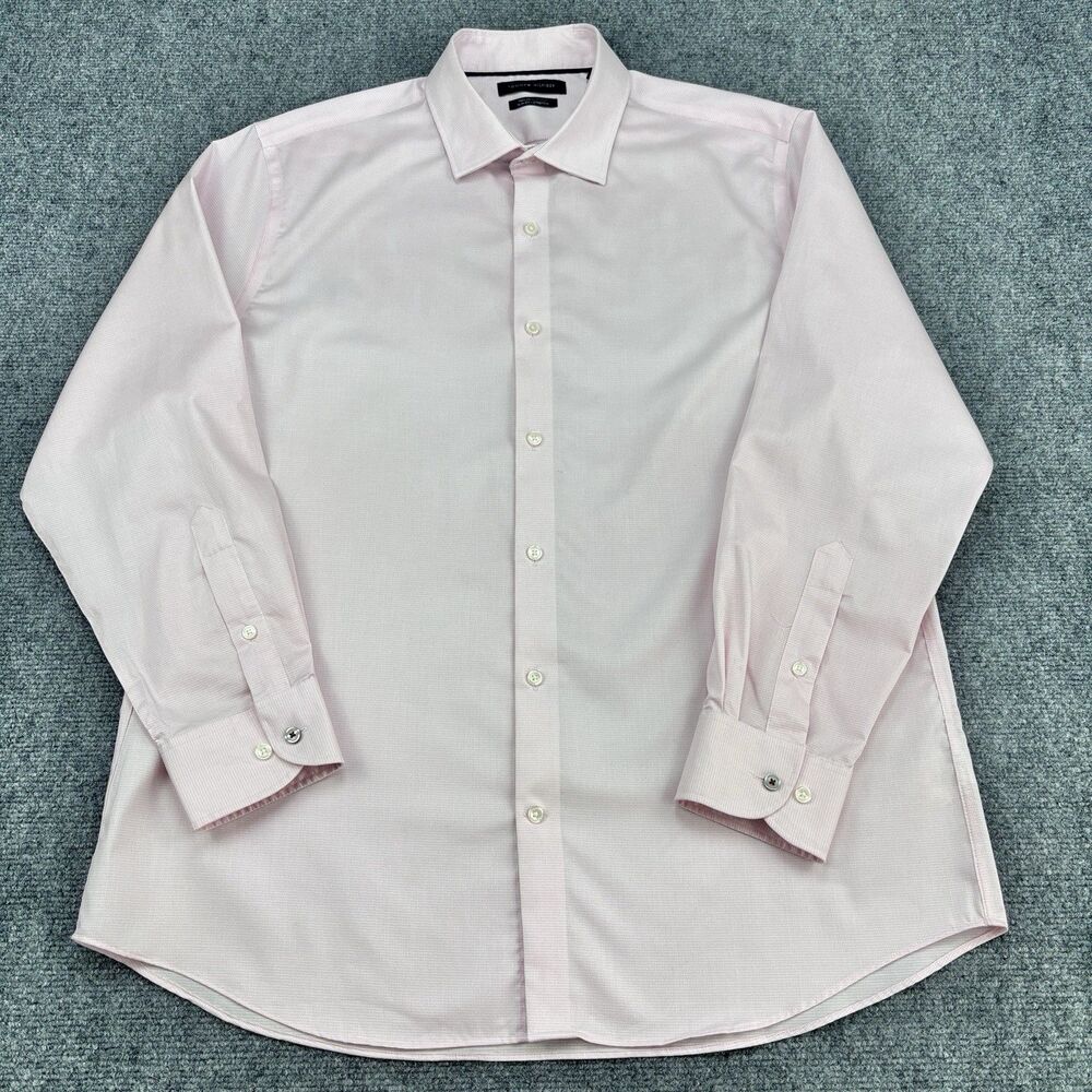 Tommy Hilfiger THFLEX Supima Slim Fit Stretch Shirt Men's XL 17 34/35 Pink